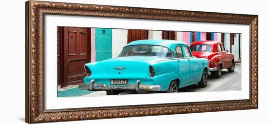 Cuba Fuerte Collection Panoramic - Classic American Cars - Turquoise & Red-Philippe Hugonnard-Framed Photographic Print