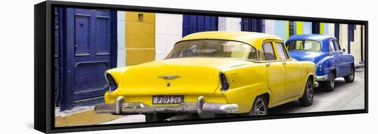 Cuba Fuerte Collection Panoramic - Classic American Cars - Yellow & Blue-Philippe Hugonnard-Framed Stretched Canvas