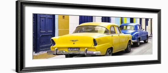 Cuba Fuerte Collection Panoramic - Classic American Cars - Yellow & Blue-Philippe Hugonnard-Framed Photographic Print