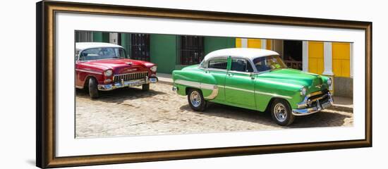 Cuba Fuerte Collection Panoramic - Cuban Green and Red Taxis-Philippe Hugonnard-Framed Photographic Print