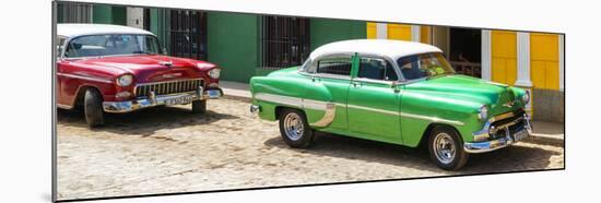 Cuba Fuerte Collection Panoramic - Cuban Green and Red Taxis-Philippe Hugonnard-Mounted Photographic Print