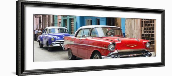 Cuba Fuerte Collection Panoramic - Old Cars Chevrolet Red and Purple-Philippe Hugonnard-Framed Photographic Print