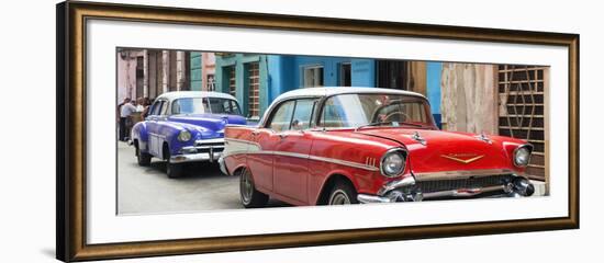 Cuba Fuerte Collection Panoramic - Old Cars Chevrolet Red and Purple-Philippe Hugonnard-Framed Photographic Print