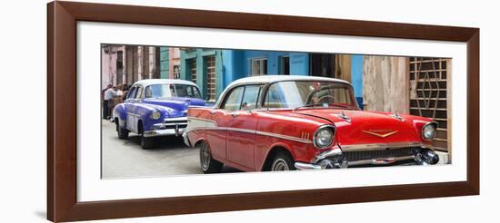 Cuba Fuerte Collection Panoramic - Old Cars Chevrolet Red and Purple-Philippe Hugonnard-Framed Photographic Print