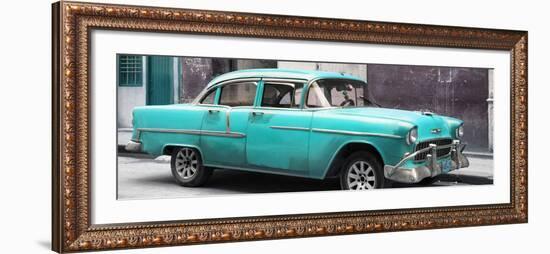 Cuba Fuerte Collection Panoramic - Turquoise Chevy-Philippe Hugonnard-Framed Photographic Print