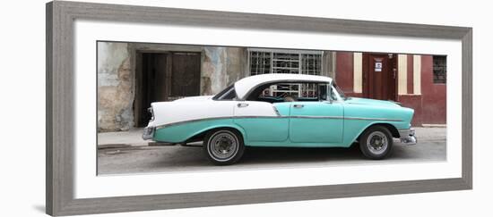 Cuba Fuerte Collection Panoramic - Turquoise Vintage American Car-Philippe Hugonnard-Framed Photographic Print