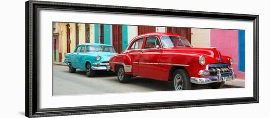 Cuba Fuerte Collection Panoramic - Two Classic Red and Turquoise Cars-Philippe Hugonnard-Framed Photographic Print