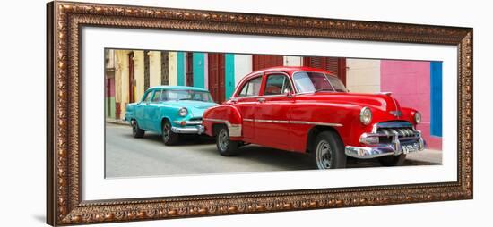 Cuba Fuerte Collection Panoramic - Two Classic Red and Turquoise Cars-Philippe Hugonnard-Framed Photographic Print