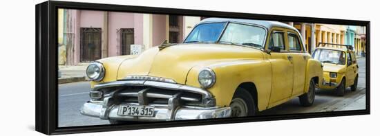 Cuba Fuerte Collection Panoramic - Yellow Classic Cars-Philippe Hugonnard-Framed Stretched Canvas