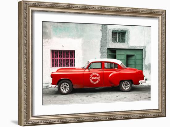 Cuba Fuerte Collection - Red Pontiac 1953 Original Classic Car-Philippe Hugonnard-Framed Photographic Print