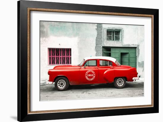 Cuba Fuerte Collection - Red Pontiac 1953 Original Classic Car-Philippe Hugonnard-Framed Photographic Print