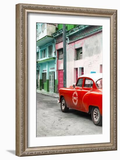 Cuba Fuerte Collection - Red Taxi Car in Havana-Philippe Hugonnard-Framed Photographic Print