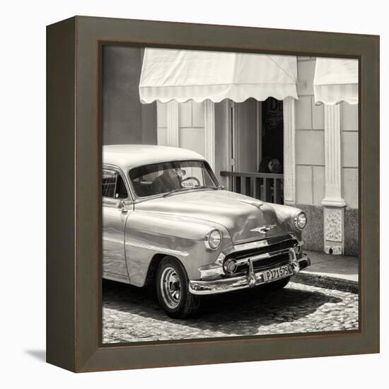 Cuba Fuerte Collection SQ BW - Close-up of Cuban Taxi Trinidad-Philippe Hugonnard-Framed Stretched Canvas