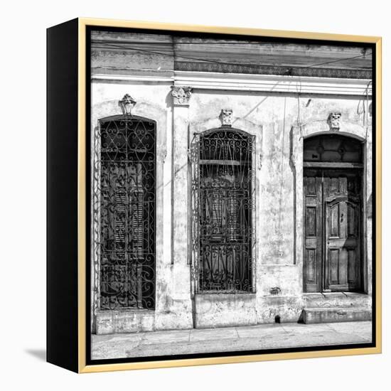 Cuba Fuerte Collection SQ BW - Old Cuban Facade-Philippe Hugonnard-Framed Stretched Canvas