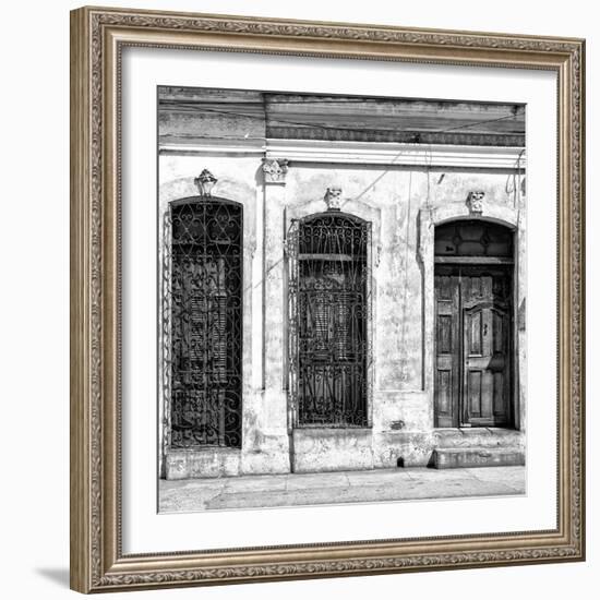 Cuba Fuerte Collection SQ BW - Old Cuban Facade-Philippe Hugonnard-Framed Photographic Print