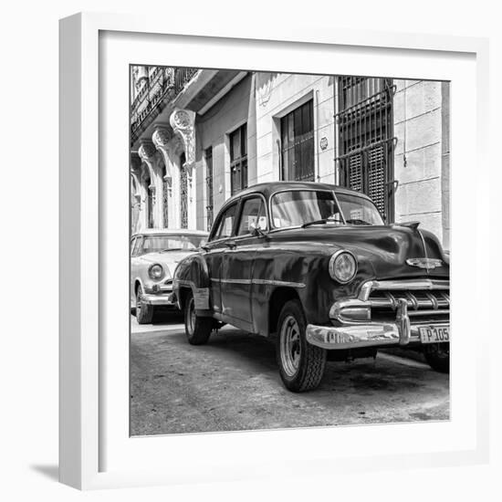 Cuba Fuerte Collection SQ BW - Two Chevrolet Cars II-Philippe Hugonnard-Framed Photographic Print