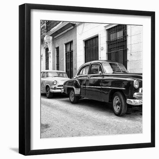 Cuba Fuerte Collection SQ BW - Two Classic Cars-Philippe Hugonnard-Framed Photographic Print