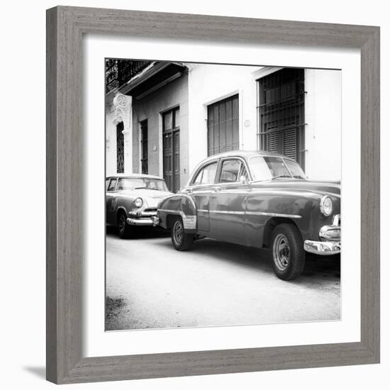 Cuba Fuerte Collection SQ BW - Two Old Classic Cars-Philippe Hugonnard-Framed Photographic Print