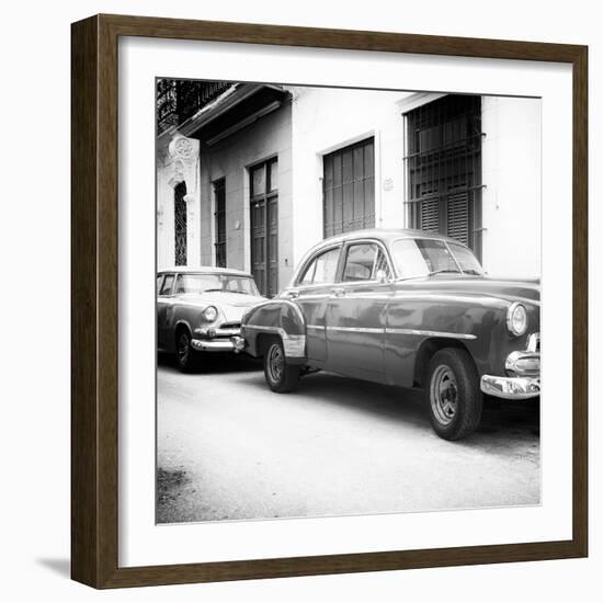 Cuba Fuerte Collection SQ BW - Two Old Classic Cars-Philippe Hugonnard-Framed Photographic Print