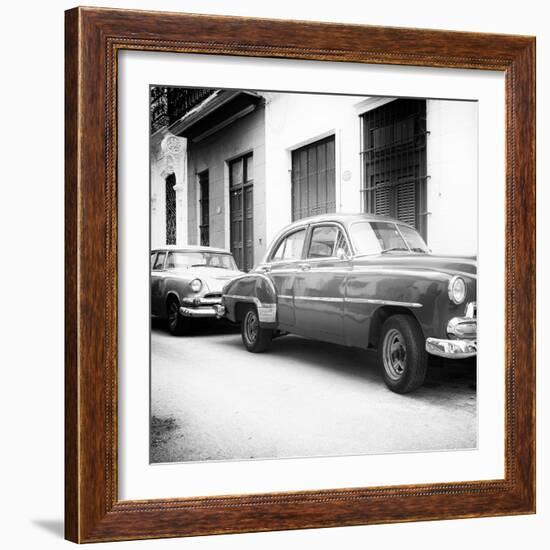 Cuba Fuerte Collection SQ BW - Two Old Classic Cars-Philippe Hugonnard-Framed Photographic Print