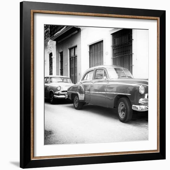 Cuba Fuerte Collection SQ BW - Two Old Classic Cars-Philippe Hugonnard-Framed Photographic Print