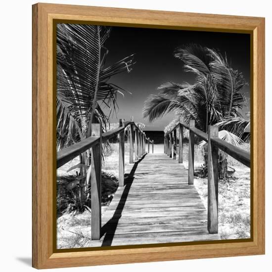 Cuba Fuerte Collection SQ BW - Wooden Jetty on the Beach-Philippe Hugonnard-Framed Stretched Canvas