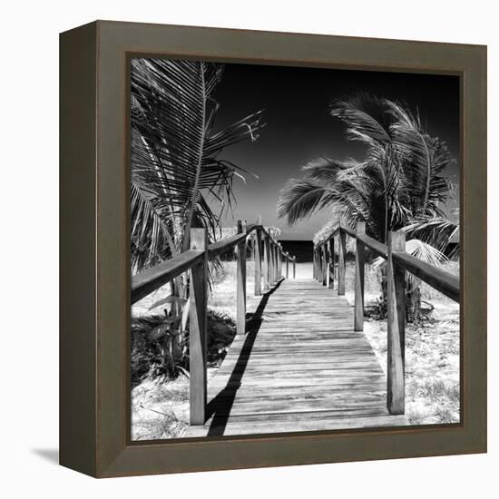 Cuba Fuerte Collection SQ BW - Wooden Jetty on the Beach-Philippe Hugonnard-Framed Stretched Canvas