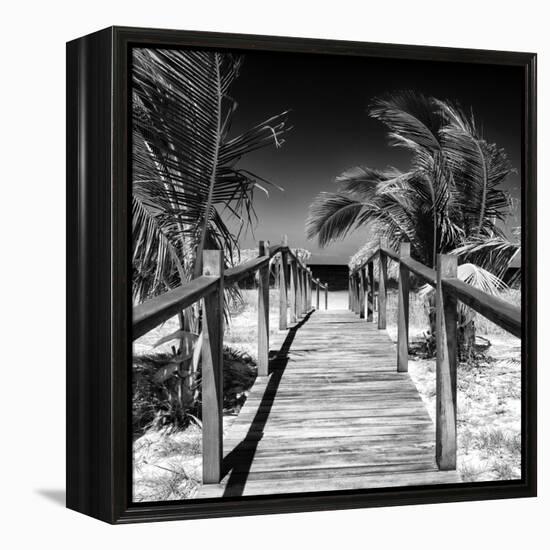 Cuba Fuerte Collection SQ BW - Wooden Jetty on the Beach-Philippe Hugonnard-Framed Stretched Canvas