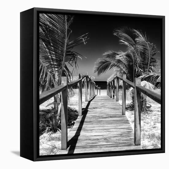 Cuba Fuerte Collection SQ BW - Wooden Jetty on the Beach-Philippe Hugonnard-Framed Stretched Canvas