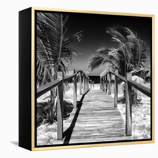 Cuba Fuerte Collection SQ BW - Wooden Jetty on the Beach-Philippe Hugonnard-Framed Stretched Canvas