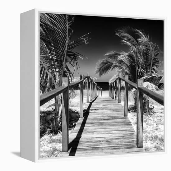 Cuba Fuerte Collection SQ BW - Wooden Jetty on the Beach-Philippe Hugonnard-Framed Stretched Canvas