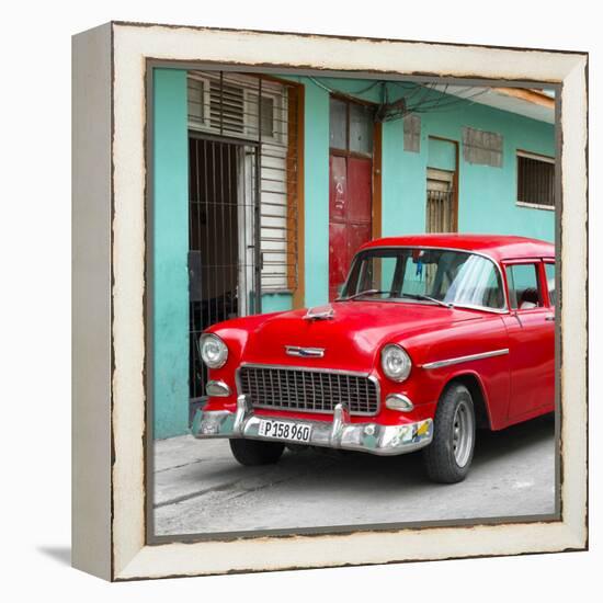 Cuba Fuerte Collection SQ - Classic American Red Car in Havana-Philippe Hugonnard-Framed Stretched Canvas