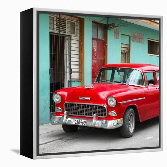 Cuba Fuerte Collection SQ - Classic American Red Car in Havana-Philippe Hugonnard-Framed Stretched Canvas