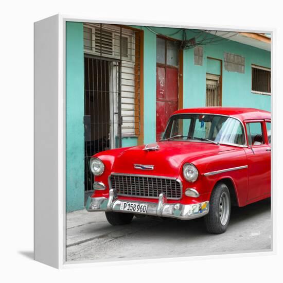 Cuba Fuerte Collection SQ - Classic American Red Car in Havana-Philippe Hugonnard-Framed Stretched Canvas