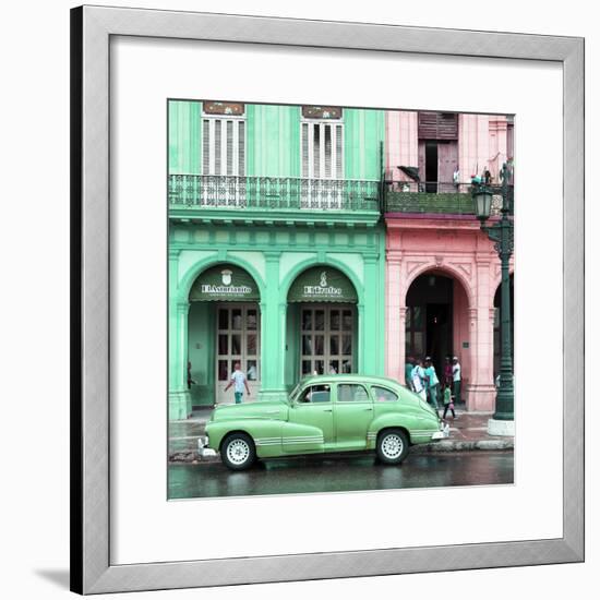 Cuba Fuerte Collection SQ - Colorful Architecture and Green Classic Car-Philippe Hugonnard-Framed Photographic Print
