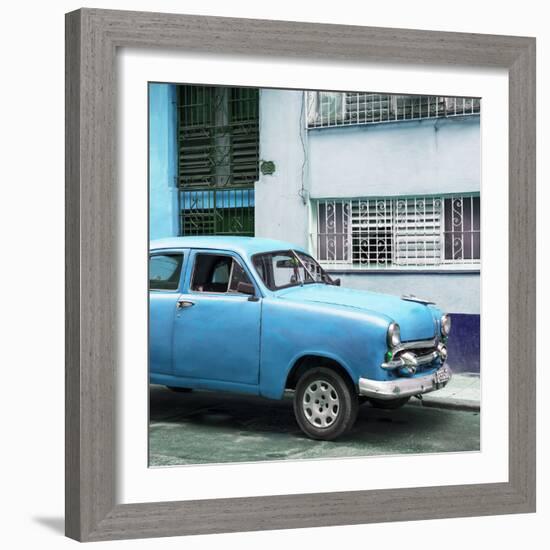 Cuba Fuerte Collection SQ - Old Blue Car in the Streets of Havana-Philippe Hugonnard-Framed Photographic Print