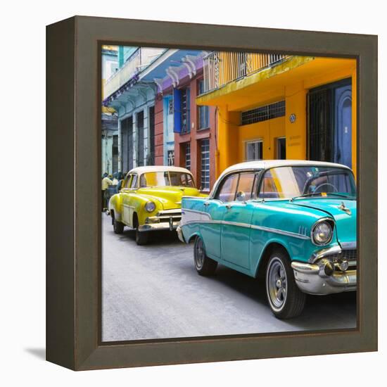 Cuba Fuerte Collection SQ - Old Cars Chevrolet Turquoise and Yellow-Philippe Hugonnard-Framed Stretched Canvas