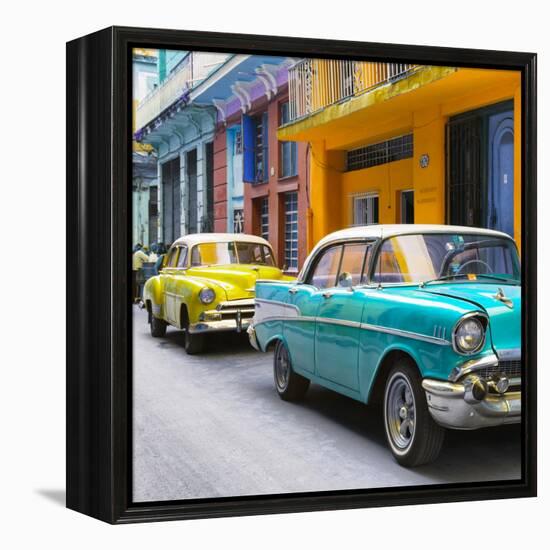 Cuba Fuerte Collection SQ - Old Cars Chevrolet Turquoise and Yellow-Philippe Hugonnard-Framed Stretched Canvas