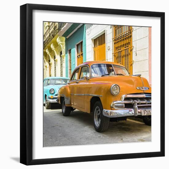 Cuba Fuerte Collection SQ - Two Chevrolet Cars Orange and Turquoise-Philippe Hugonnard-Framed Photographic Print