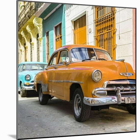 Cuba Fuerte Collection SQ - Two Chevrolet Cars Orange and Turquoise-Philippe Hugonnard-Mounted Photographic Print