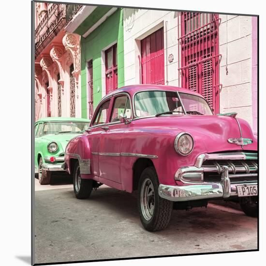 Cuba Fuerte Collection SQ - Two Chevrolet Cars Pink and Green-Philippe Hugonnard-Mounted Photographic Print