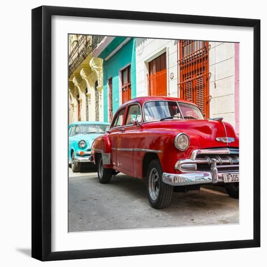 Cuba Fuerte Collection SQ - Two Chevrolet Cars Red and Turquoise-Philippe Hugonnard-Framed Photographic Print