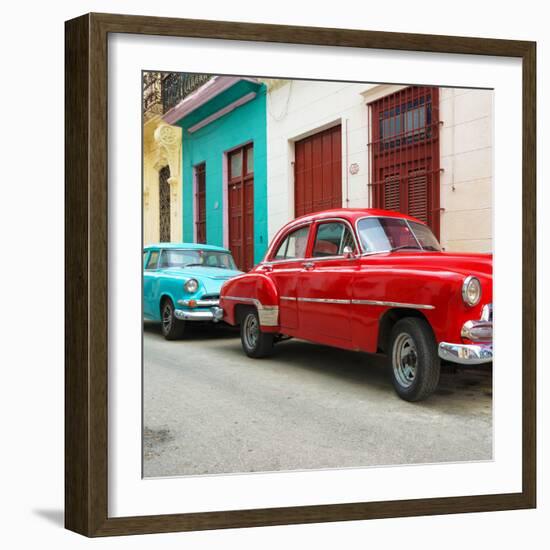 Cuba Fuerte Collection SQ - Two Classic Red and Turquoise Cars-Philippe Hugonnard-Framed Photographic Print