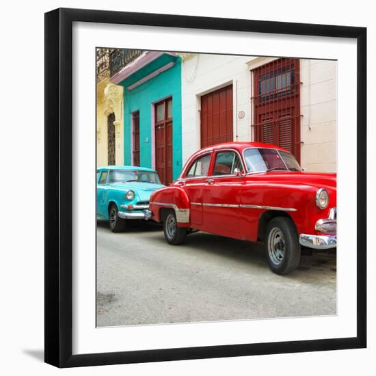 Cuba Fuerte Collection SQ - Two Classic Red and Turquoise Cars-Philippe Hugonnard-Framed Photographic Print