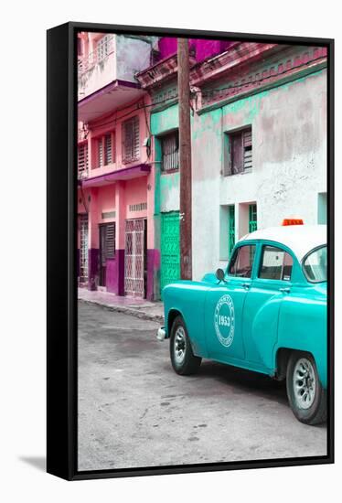 Cuba Fuerte Collection - Turquoise Taxi Car in Havana-Philippe Hugonnard-Framed Stretched Canvas