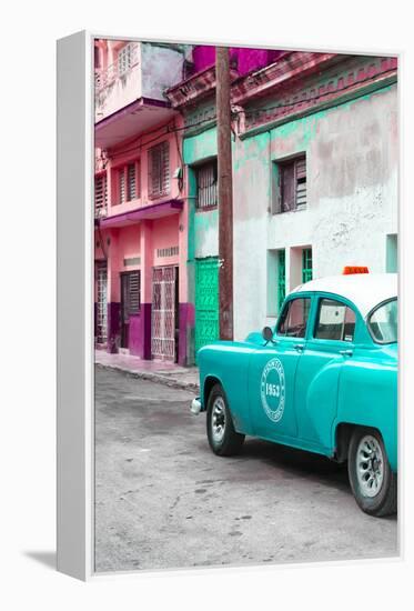 Cuba Fuerte Collection - Turquoise Taxi Car in Havana-Philippe Hugonnard-Framed Premier Image Canvas
