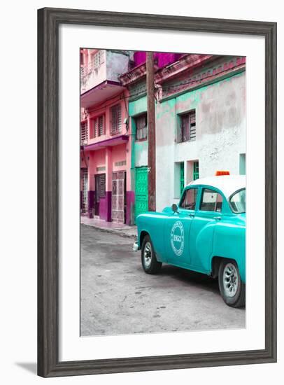 Cuba Fuerte Collection - Turquoise Taxi Car in Havana-Philippe Hugonnard-Framed Photographic Print