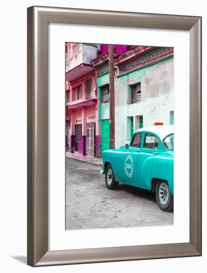 Cuba Fuerte Collection - Turquoise Taxi Car in Havana-Philippe Hugonnard-Framed Photographic Print