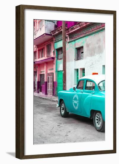 Cuba Fuerte Collection - Turquoise Taxi Car in Havana-Philippe Hugonnard-Framed Photographic Print