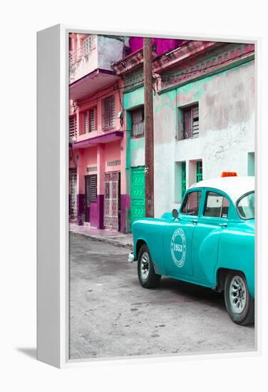 Cuba Fuerte Collection - Turquoise Taxi Car in Havana-Philippe Hugonnard-Framed Premier Image Canvas
